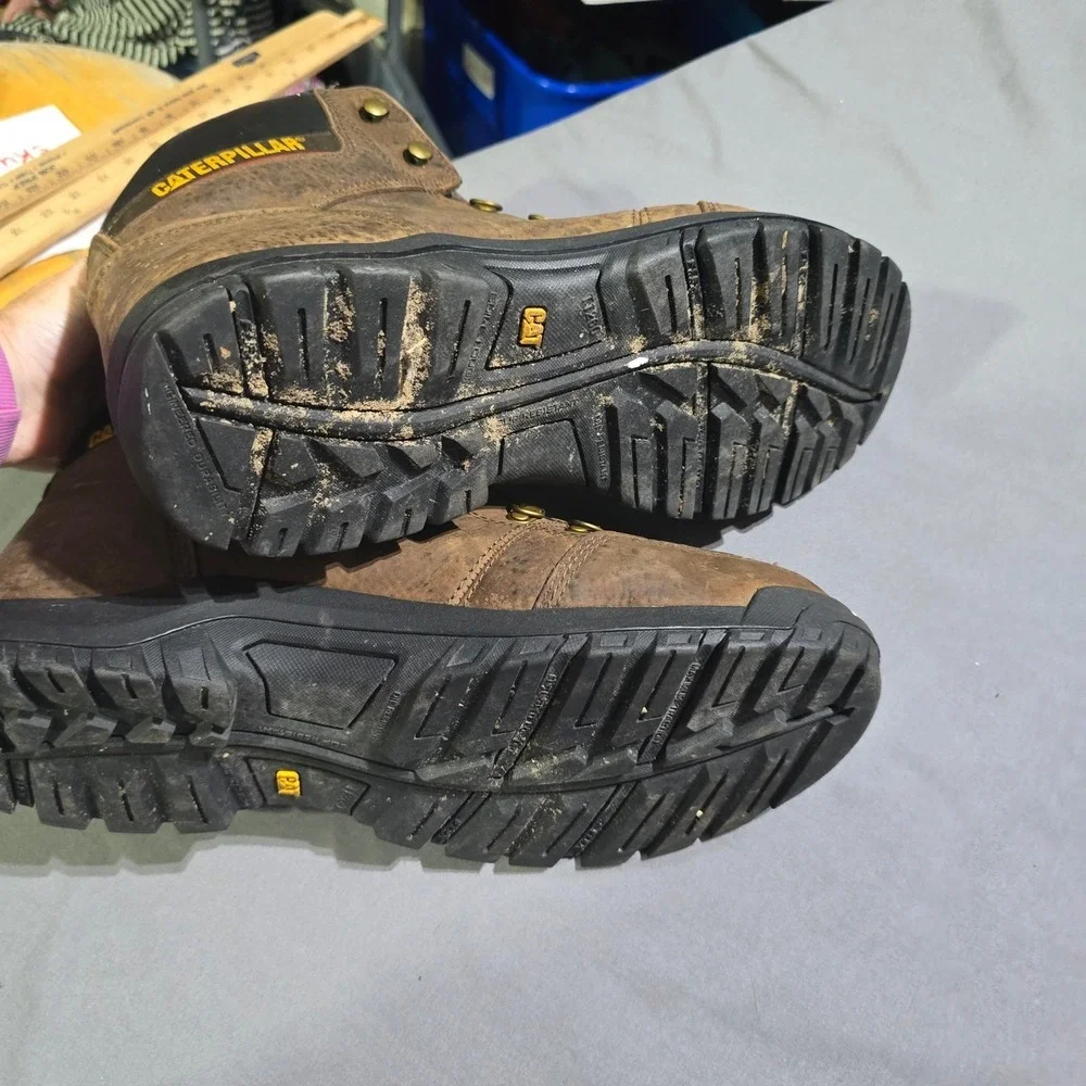 Caterpillar Steel Toe Work Boots Mens 14 Outline Brown Leather P90803